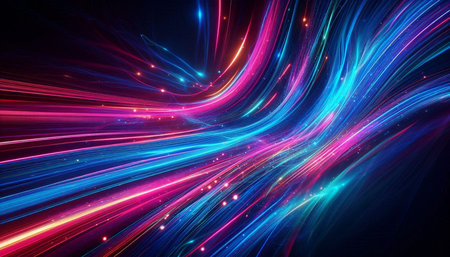 Futuristic technology wave background design with glowing lines and bokeh