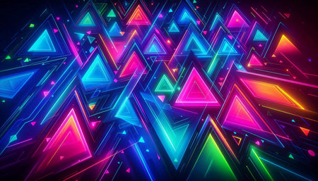 Glowing neon triangle abstract background, 3d rendering. Computer digital drawing.