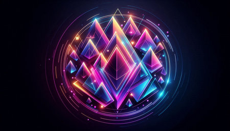 Ethereum crystal in neon circle. Cryptocurrency concept. Vector illustrationの写真素材