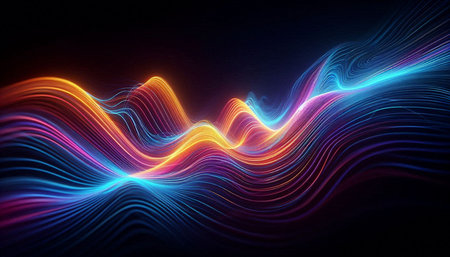 abstract colorful lines on black background. 3d rendering, 3d illustration.