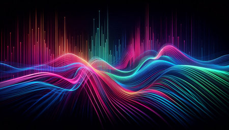 abstract colorful sound wave on black background. 3d render illustration