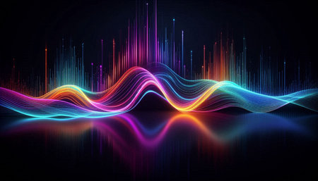 abstract colorful sound wave on dark background, 3d render illustration