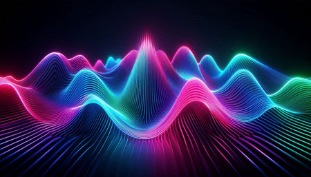 3d render, abstract background with wavy lines, waves and lighting effect