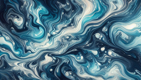 Abstract blue and white marble background. Acrylic painting texture. Vector illustration.