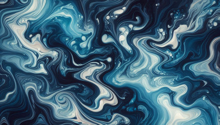 Blue and white abstract pattern. Liquid marble texture. Digital art.