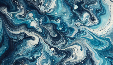 Abstract blue and white marble texture background. Fluid art. Digital painting.