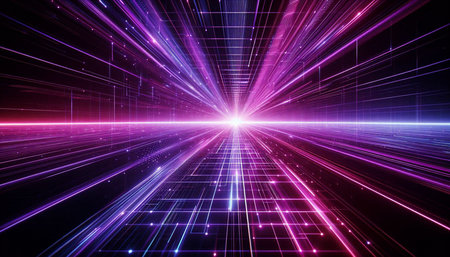 Abstract technology background with glowing lines and particles. 3D Rendering