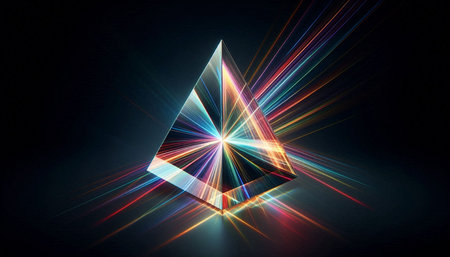 Abstract glowing pyramid on a dark background. 3D Rendering.