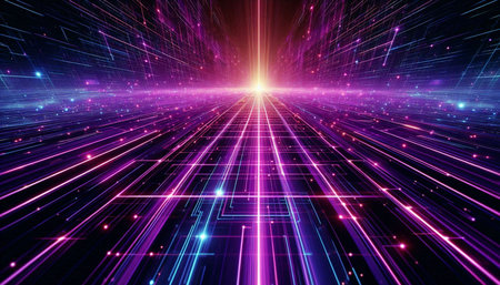 Futuristic technology background with glowing lines. 3D Rendering