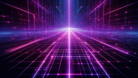 abstract 3d illustration of futuristic background with glowing lines and grid
