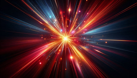 abstract red background with rays and bokeh. fractalの写真素材