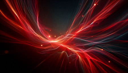 Abstract glowing lines on a dark background. Fractal art graphics.の写真素材