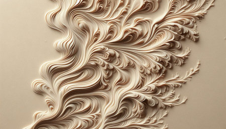 Abstract beige background with a pattern of swirls and curls.の写真素材