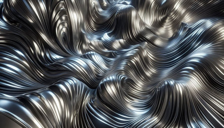 Metallic abstract wavy liquid background. 3d render illustration.の写真素材