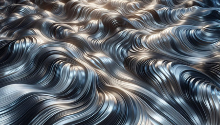 3d rendering of abstract wavy metallic background in black and white colorsの写真素材