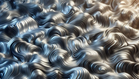 3d rendering abstract wavy metallic background with waves and lines in it
