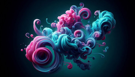 3d rendering of abstract background with fluid shapes in blue and pink colorsの写真素材