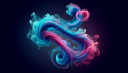 Abstract smoke swirls on black background. Fantasy fractal design. Psychedelic digital art. 3D rendering.の写真素材