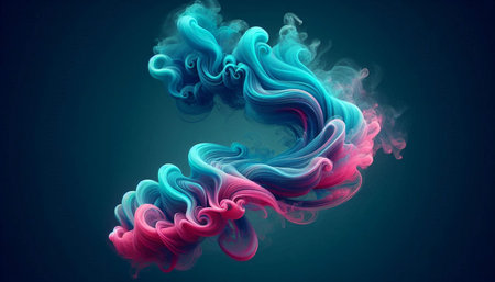 abstract colorful smoke waves on dark background, 3d render illustrationの写真素材