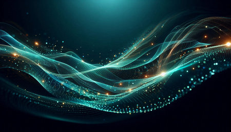 Abstract glowing particles wave. Futuristic technology style. Elegant background for business tech...