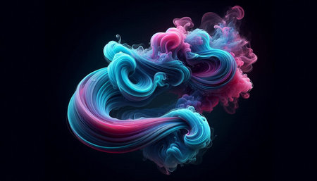 abstract colorful smoke swirls on black background. 3d rendering