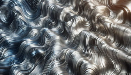 3d render, abstract wavy background with metallic waves. Metallic wavy pattern.