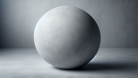 3d rendering of a white sphere in a concrete room with copy space