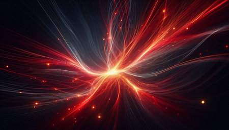 Abstract glowing lines on dark background. Fractal art. 3D rendering