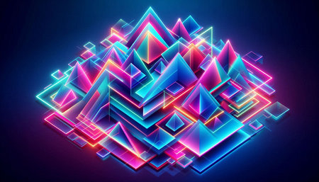 3d render, abstract geometric background, pink and blue neon lights