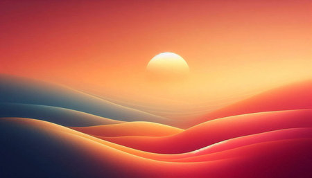 Sunset with waves and sun. Abstract background. Vector illustration.