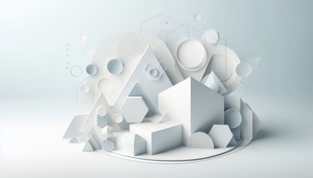 Abstract 3d rendering of geometric shapes in white space. Futuristic background design.