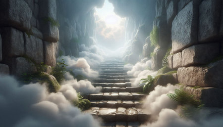 staircase to heaven in the clouds, 3d render illustration