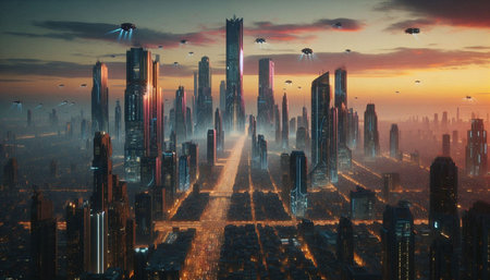 Futuristic city in the sky. 3d rendering and illustration