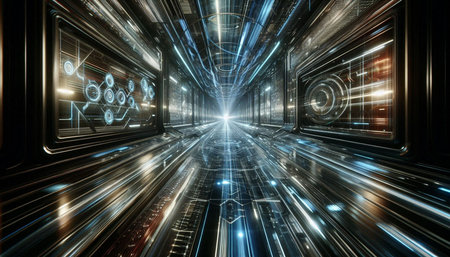 Futuristic corridor with glowing lights 3D rendering elements of this image furnished by NASA