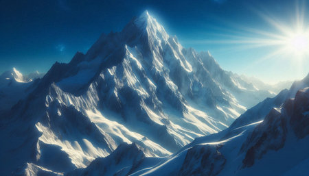 Snowy mountains. Winter landscape. 3d rendering. Computer digital drawing.