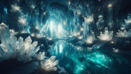 Fantasy alien planet. Mountain and lake. 3D illustration.の写真素材