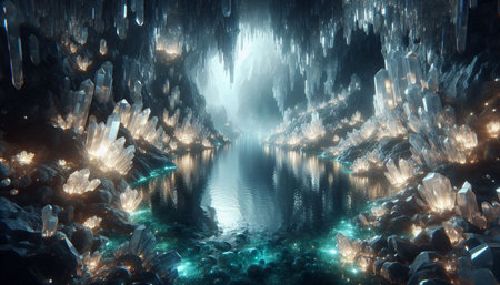 Fantasy alien planet. Mountain and lake. 3D illustration.の写真素材