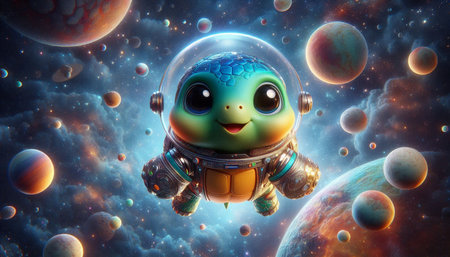 Astronaut in outer space with planets and stars. 3D rendering