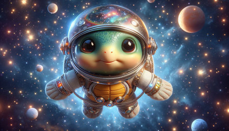 Astronaut in outer space with planets and stars. 3D renderingの写真素材