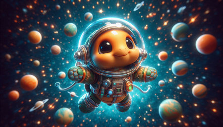 astronaut in space with planets and stars. 3d illustration