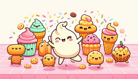 Illustration of a Cute Cartoon Muffin Mascot Character
