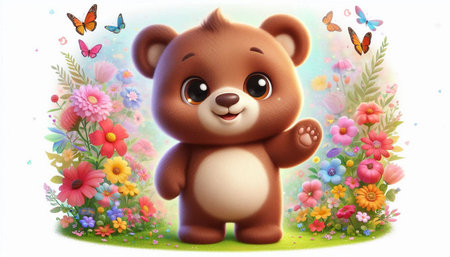 cartoon scene with cute bear in the meadow - illustration for childrenの写真素材