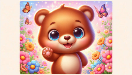 cartoon scene with cute bear in the garden - illustration for childrenの写真素材