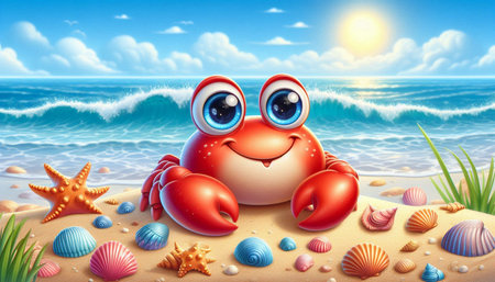 Funny crab on the seashore. 3D illustration.の写真素材