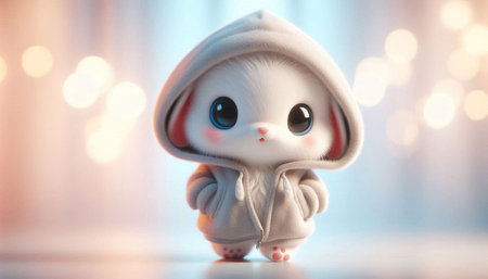 Cute little bunny doll on the background of bokeh.の写真素材