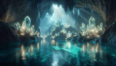 Fantasy crystal landscape. 3D illustration. Fantasy crystal landscape.の写真素材