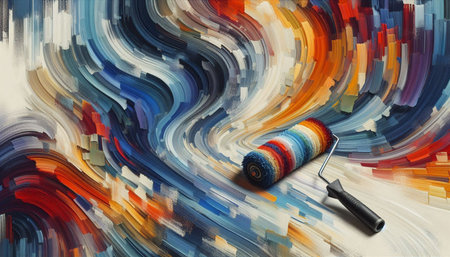 Roller painting a colorful wall. Abstract background. Colorful wallpaper.