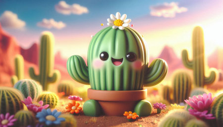 Cactus in the desert. 3d rendering, 3d illustration.