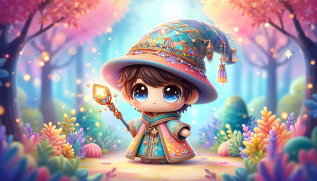 3D illustration of a cute fairy tale character in a fantasy forestの写真素材