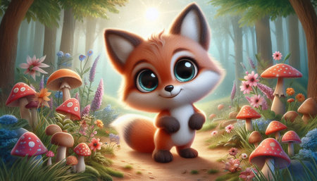 cartoon scene with fox in the forest - illustration for children (3d render)の写真素材